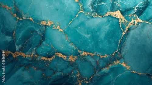 illustration of turquoise marble texture background with cracked gold details generative ai © Francheska
