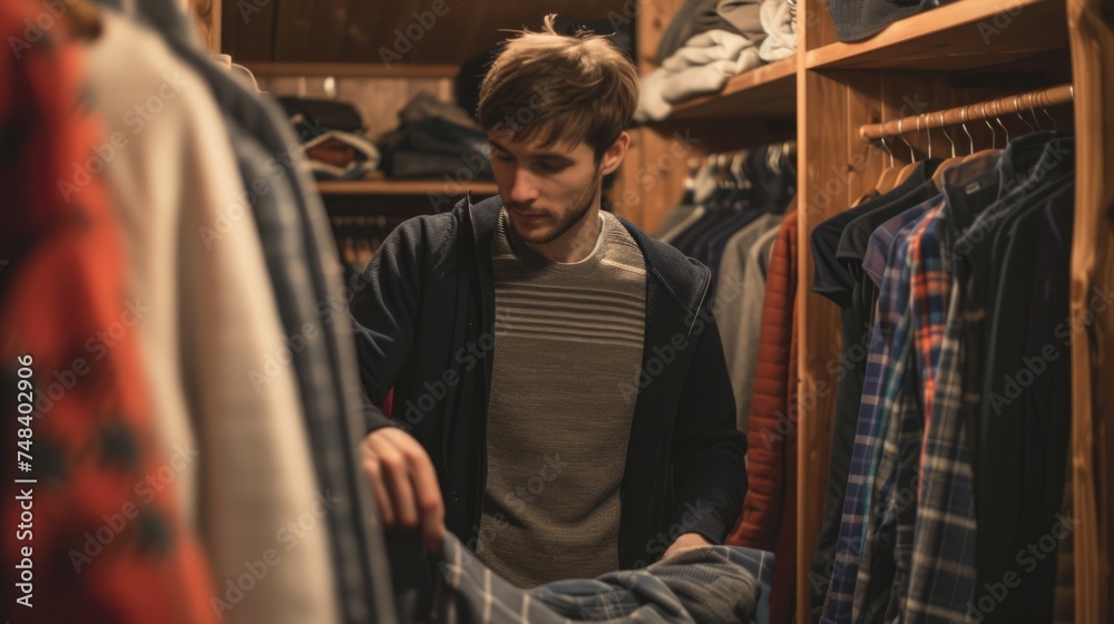 man putting some sweaters in a closet generative ai man putting some sweaters in a closet generative ai