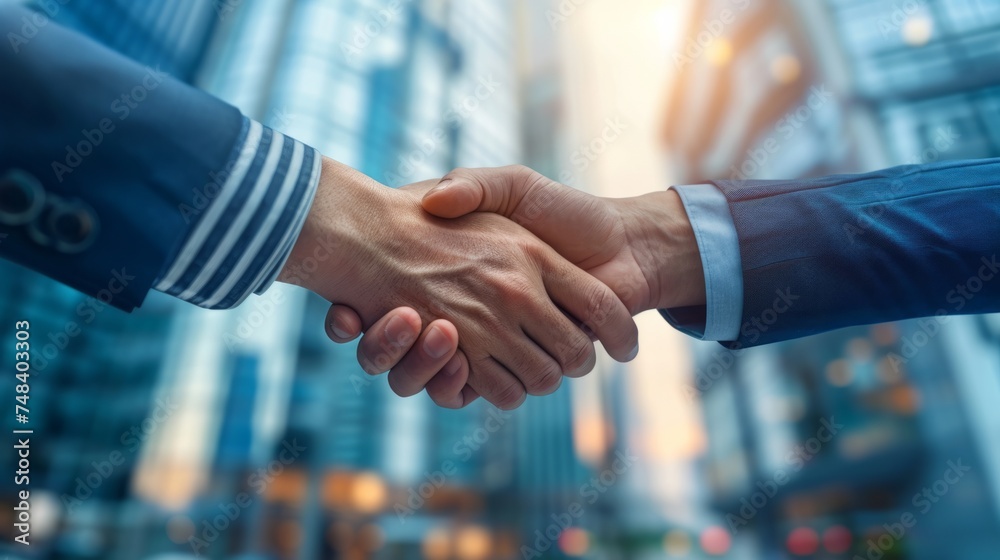 successful trade agreement, finalizing it with a handshake generative ai