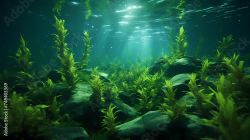 Seaweed background, aquatic seaweed leaf macro structure © Derby