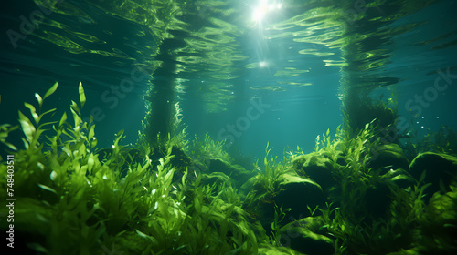 Seaweed background, aquatic seaweed leaf macro structure © Derby