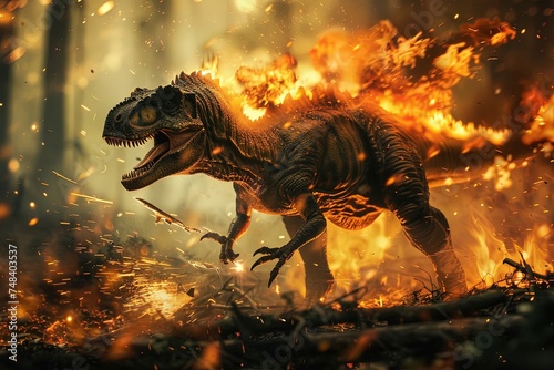 dinosaur in fire blaze fighting © Hungarian
