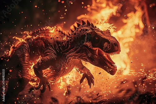 dinosaur in fire blaze fighting © Hungarian