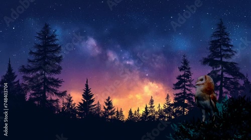 Wallpaper Mural An owl in the forest on panoramic night sky background. Seamless looping time-lapse video animation background Torontodigital.ca