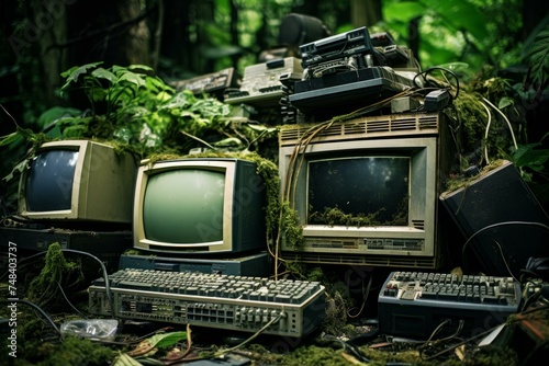 Obsolete Old electronic waste. Device junk. Generate Ai
