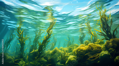 Seaweed background, aquatic seaweed leaf macro structure