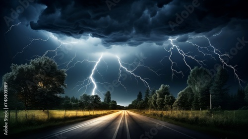 Thunderstorm shown rising over empty roadway