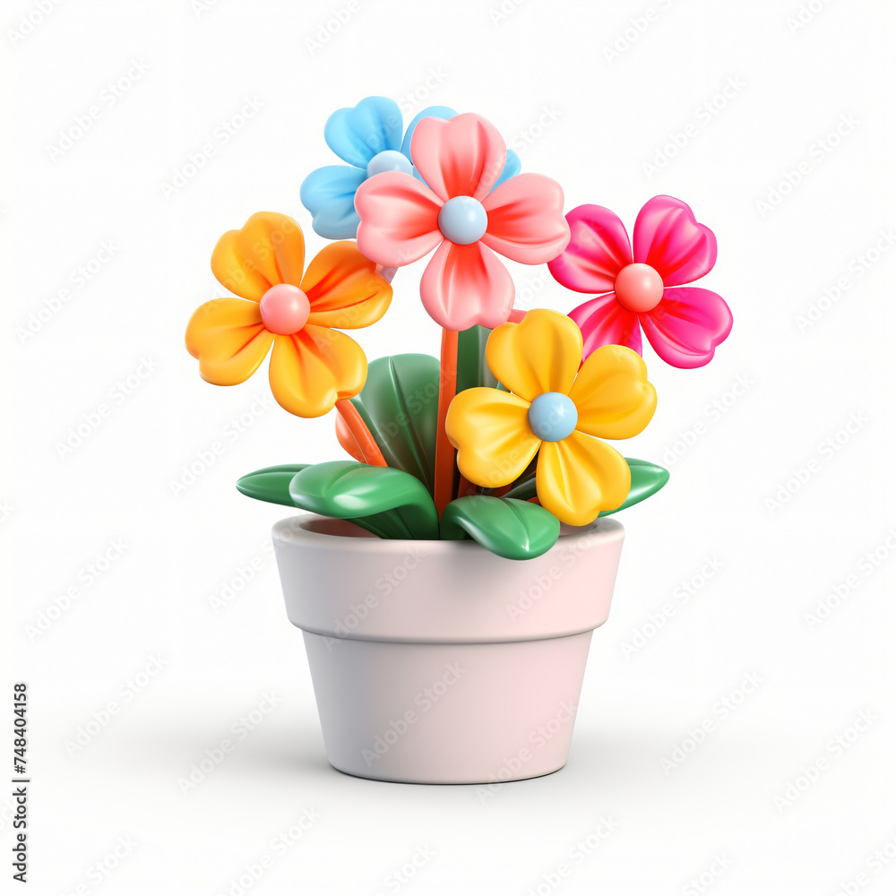 3d render icon of flowers in pot plastic cartoon isolated generated AI 3d render icon of flowers in pot plastic cartoon isolated generated AI