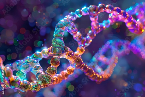 Colorful and detailed dna helix model Highlighting the complexities and beauty of genetic structures in vibrant hues
