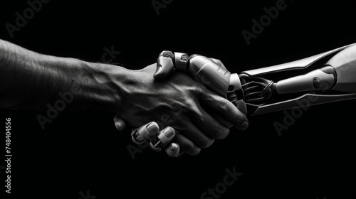 Symbolic Handshake: Human-Robot Interaction Illustrating AI Concept. Bridging Worlds of Technology and Humanity. Ideal for Tech Publications, AI Events, and Futuristic Designs