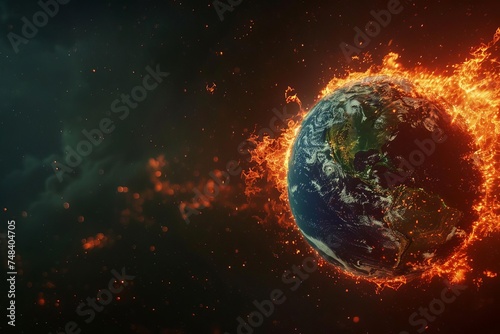 Dramatic depiction of earth suffering from extreme climate change With visual effects showing drought Floods And wildfires