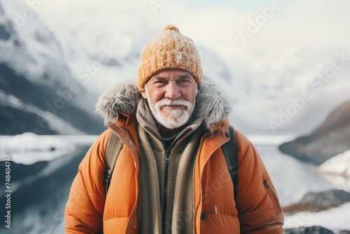 Warm Man winter clothes. Adult person. Generate Ai