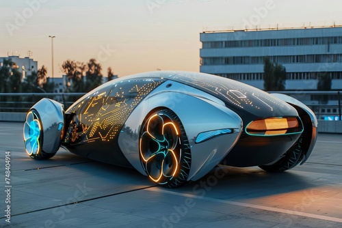 Futuristic electric car with digital technology interface Emphasizing innovation in automotive design