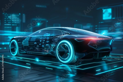 Futuristic electric car with digital technology interface Emphasizing innovation in automotive design