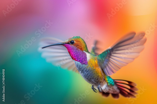 Colorful hummingbird, flight of fancy with glitter and fast feathers, freedom of a small bird in copy space
