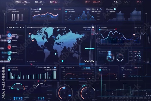 Graphical presentation of stock market analytics Interactive financial dashboard Real-time data visualization on digital screen Investment trends Economic growth indicators
