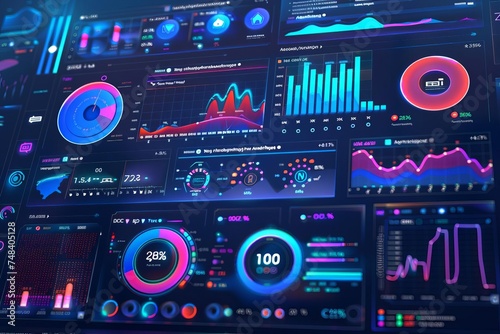 Interactive data visualization dashboard Dynamic infographic elements Real-time business intelligence analytics Customizable charts and graphs on a digital interface