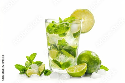 Isolated cocktail Caipirinha or mojito On white background Refreshing summer drink concept Vibrant and inviting