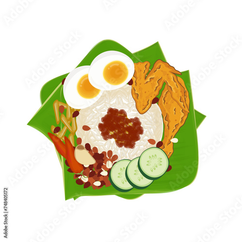 Vector illustration logo Nasi Lemak on banana leaf