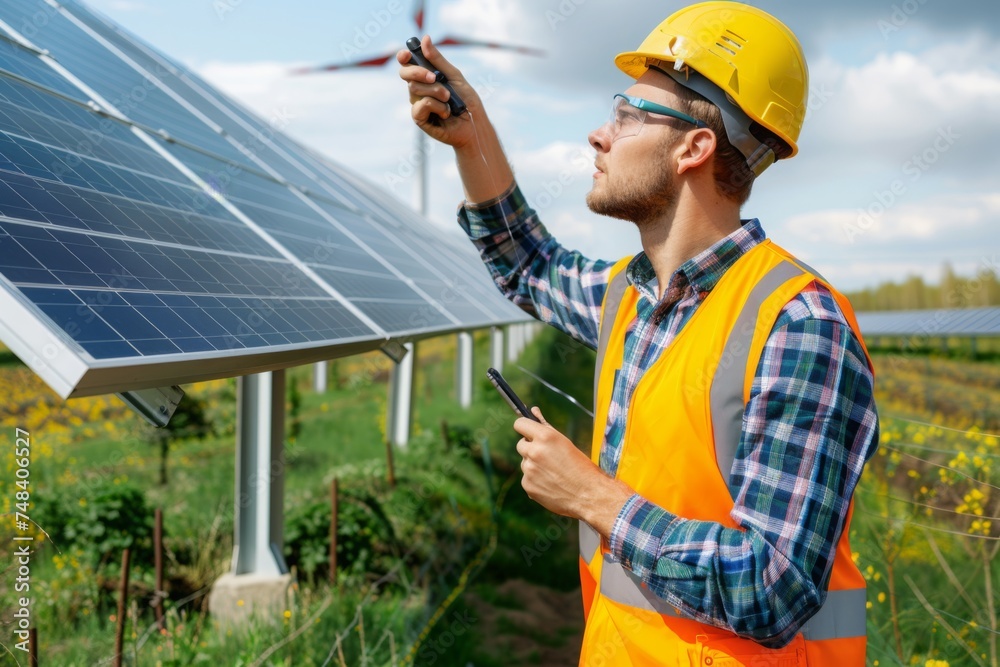 Harnessing the Power of Nature: Engineer Surveys Sustainable Future with Solar Panels & Wind Turbines. Clean Energy Solutions. Harnessing the Power of Nature: Engineer Surveys Sustainable Future with Solar Panels & Wind Turbines. Clean Energy Solutions.