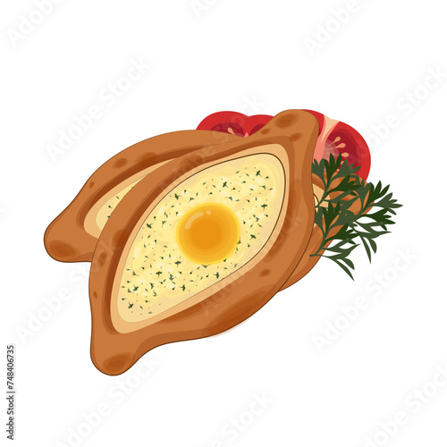 Khachapuri vector illustration logo with fresh vegetables