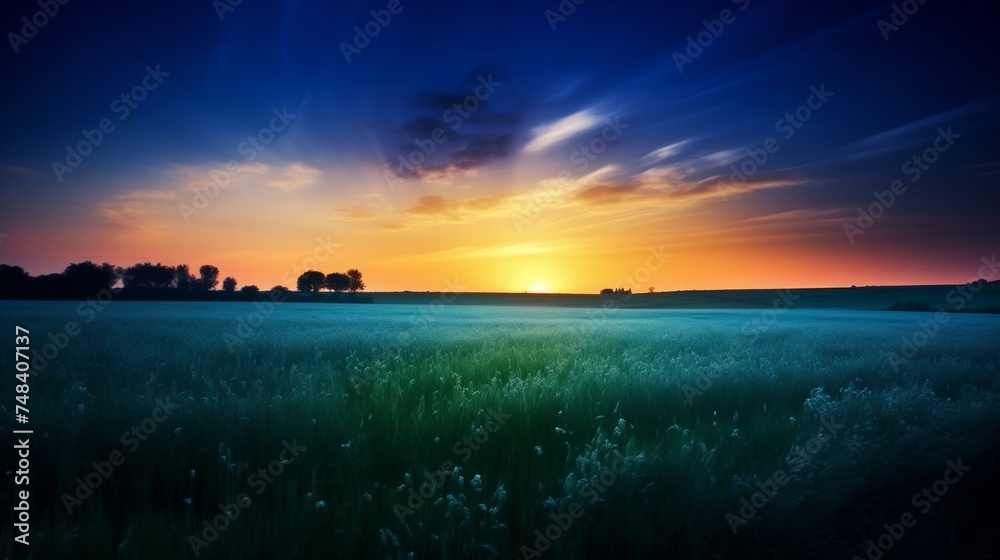 Majestic Sunset over Verdant Wheat Field with Dramatic Sky
