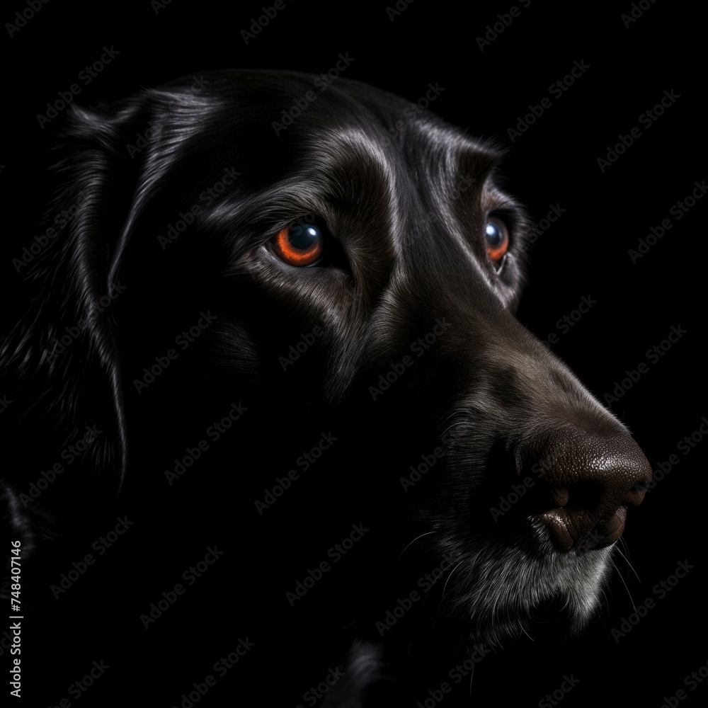 Mesmerizing Close-up Portrait of a Black Dog with Striking Orange Eyes. Mesmerizing Close-up Portrait of a Black Dog with Striking Orange Eyes.