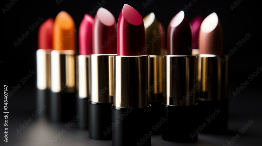 Luxury Assorted Lipsticks on Elegant Dark Background, Cosmetic Beauty Concept Luxury Assorted Lipsticks on Elegant Dark Background, Cosmetic Beauty Concept