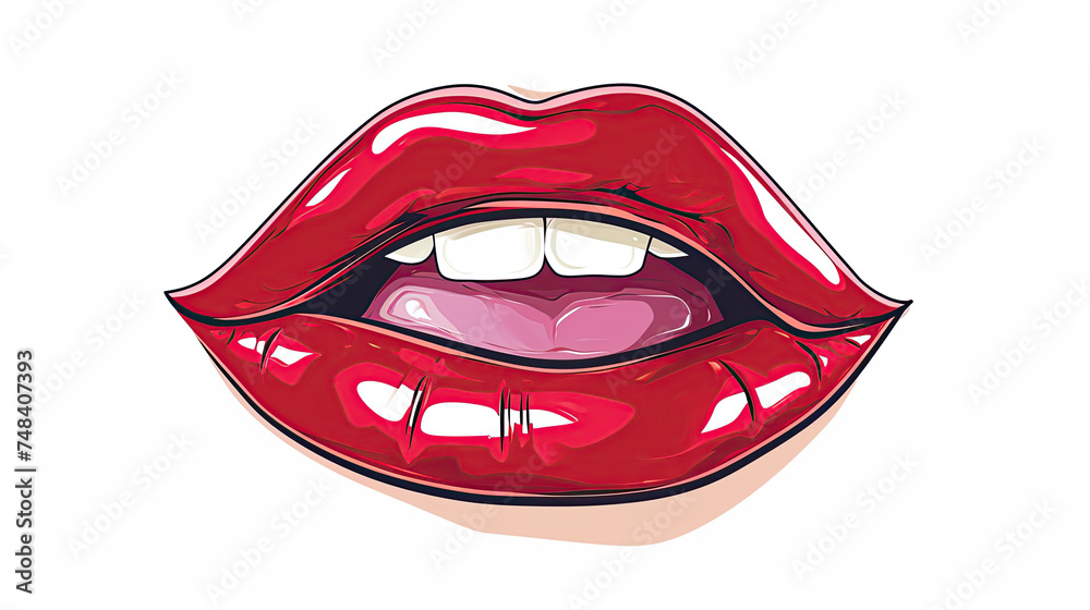 red cartoon lips  on white background