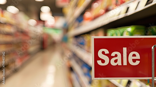red sign in supermarket isle that says SALE