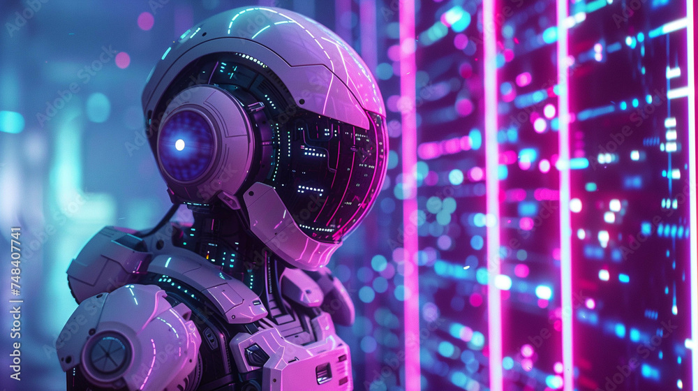 Futuristic Robot with Glowing Visor and Neon Lights Futuristic Robot with Glowing Visor and Neon Lights
