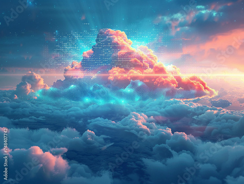 Cloud Computing Concept with Binary Code Sky