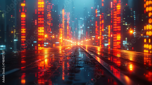 A sleek holographic projection of a futuristic cityscape overlaid with financial data and analysis. The motion graphics illustrate the interconnectedness of economic growth