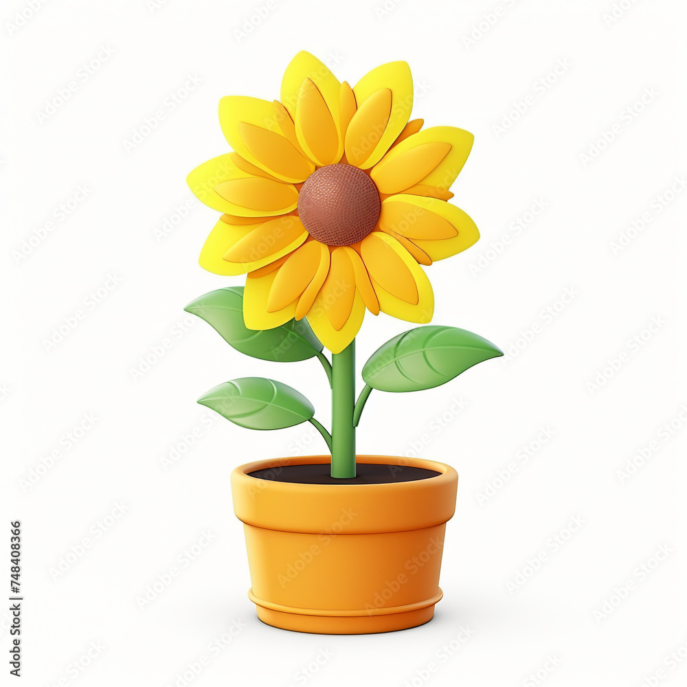 3d render icon of sunflower in pot plastic cartoon generated AI 3d render icon of sunflower in pot plastic cartoon generated AI