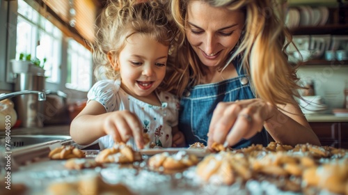 Happy Mother and Child Enjoying Baking Together in a Sunlit Homely Kitchen - Family Bonding © pisan