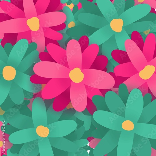Beautiful Pink and Green Daisy Flower Abstract Illustration
