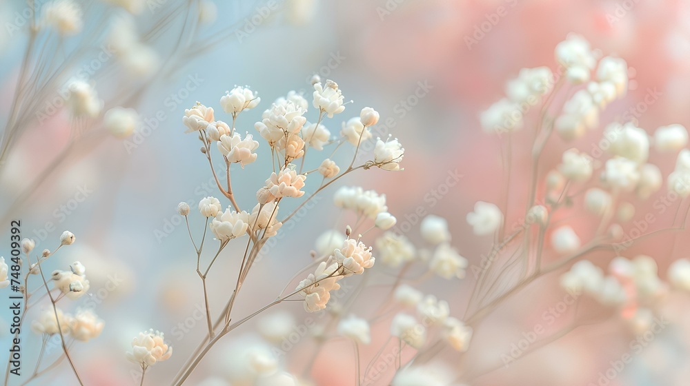 Closeup of dry rainbow pastel gypsophila paniculata. generative AI