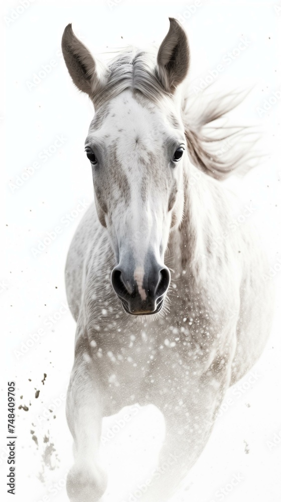 Fototapeta premium Majestic White Horse Head on Isolated Background in Dynamic Motion