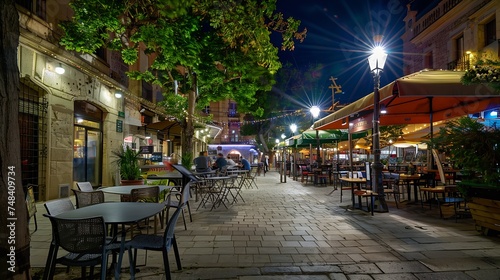 Portales street with restaurants in night Logrono Spain : Generative AI