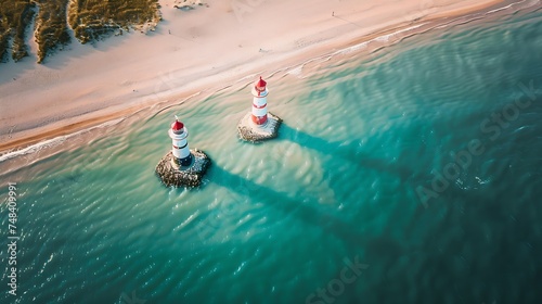 Aerial photography of two lighthouses on the coast of the Baltic sea in Estonia : Generative AI