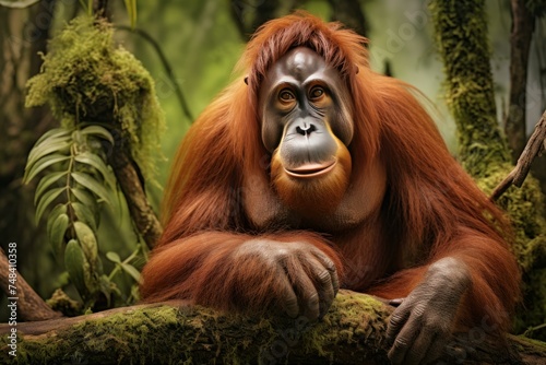 Endangered Orangutans animals nature. Jungle wildlife. Generate Ai