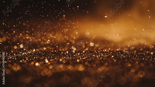 Glitter dark broun background golden saturated color defocused macro Sparks fall and sparkle free space : Generative AI