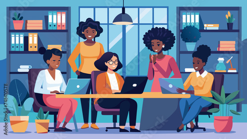 A group of women work in the office. Black women entrepreneurs. Working women.