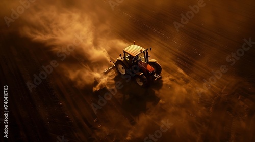 Aerial view of a tractor ploughing at a farm in Brandenburg Germany : Generative AI © Generative AI