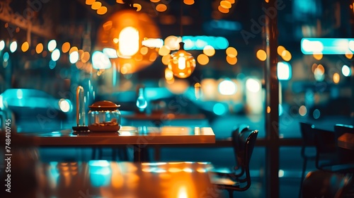 beautiful night modern cafe with backlight : Generative AI photo