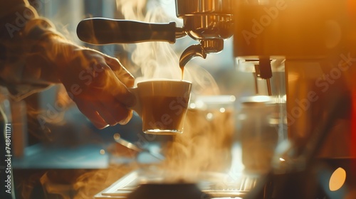 Barista making cappuccino bartender preparing coffee drink : Generative AI