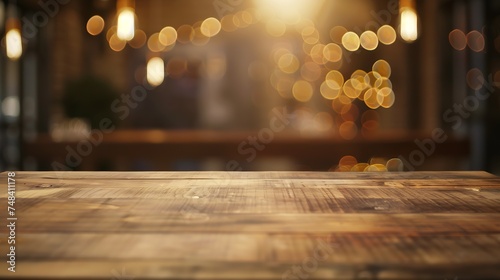 wooden table on light bokeh background in the restaurant   Generative AI