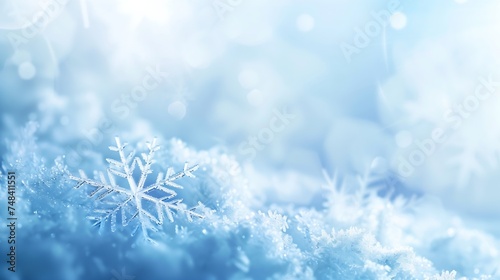 Christmas background texture snow light blue background with snowflakes : Generative AI © Generative AI