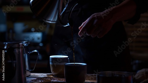 Barista making handdrip coffee Hand drip coffee Barista pouring boiling water to make drip coffee Tools for making drip coffee : Generative AI
