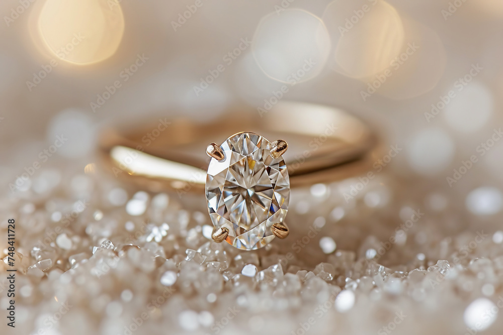 Oval Cut diamond engagement ring, luxury jewelry, closeup - obrazy, fototapety, plakaty 